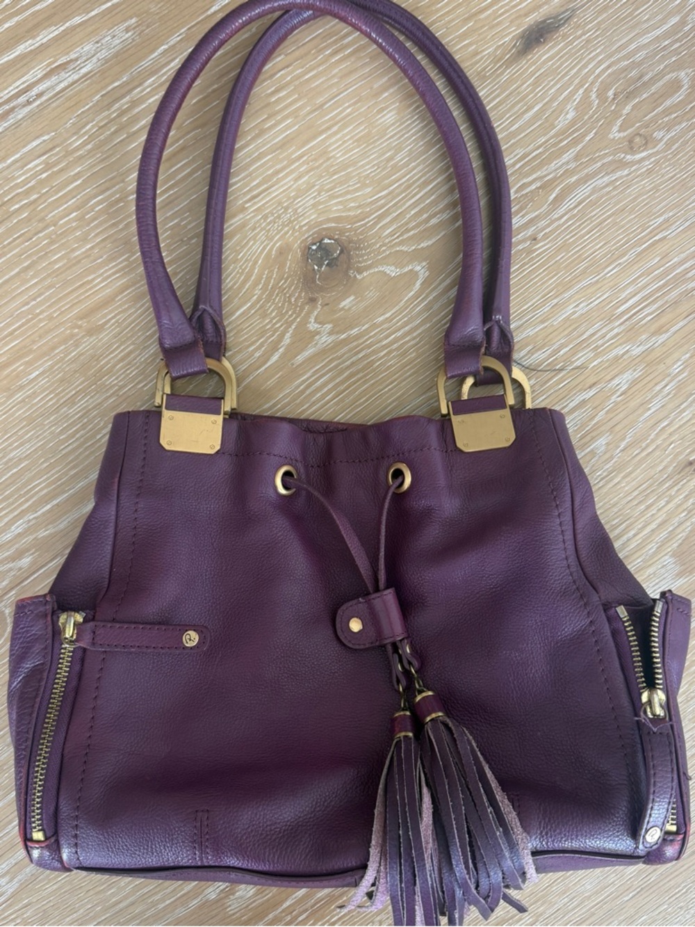 Pelle Studio Plum Leather Tassel Drawstring Shoulder Bag